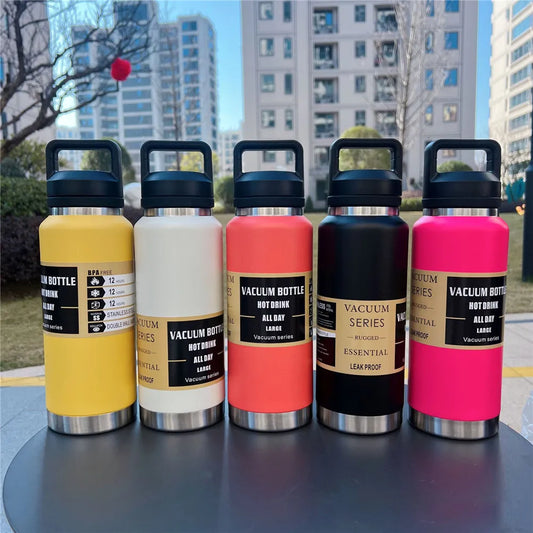 800ml 1100ml Wide Mouth Water Bottle Insulated Water Mugs Stainless Steel Handle Drinking Bottle Portable Leakproof Gym Fitness