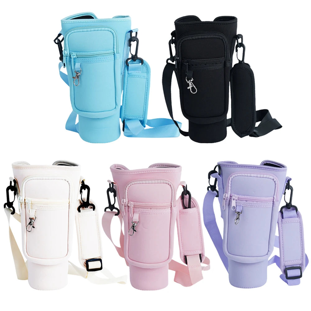 40oz Neoprene Water Bottle Carrier Bag For Stanley Quencher Cup Sleeve Non-slip Insulated Mug Cover Adjustable Shoulder Strap