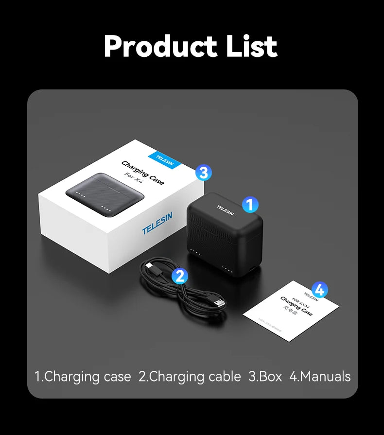 TELESIN Portable Battery Charger For Insta360 X3 X4 Battery 2 Slots TF Card Battery Storage Charger Box For Insta 360 X3 X4