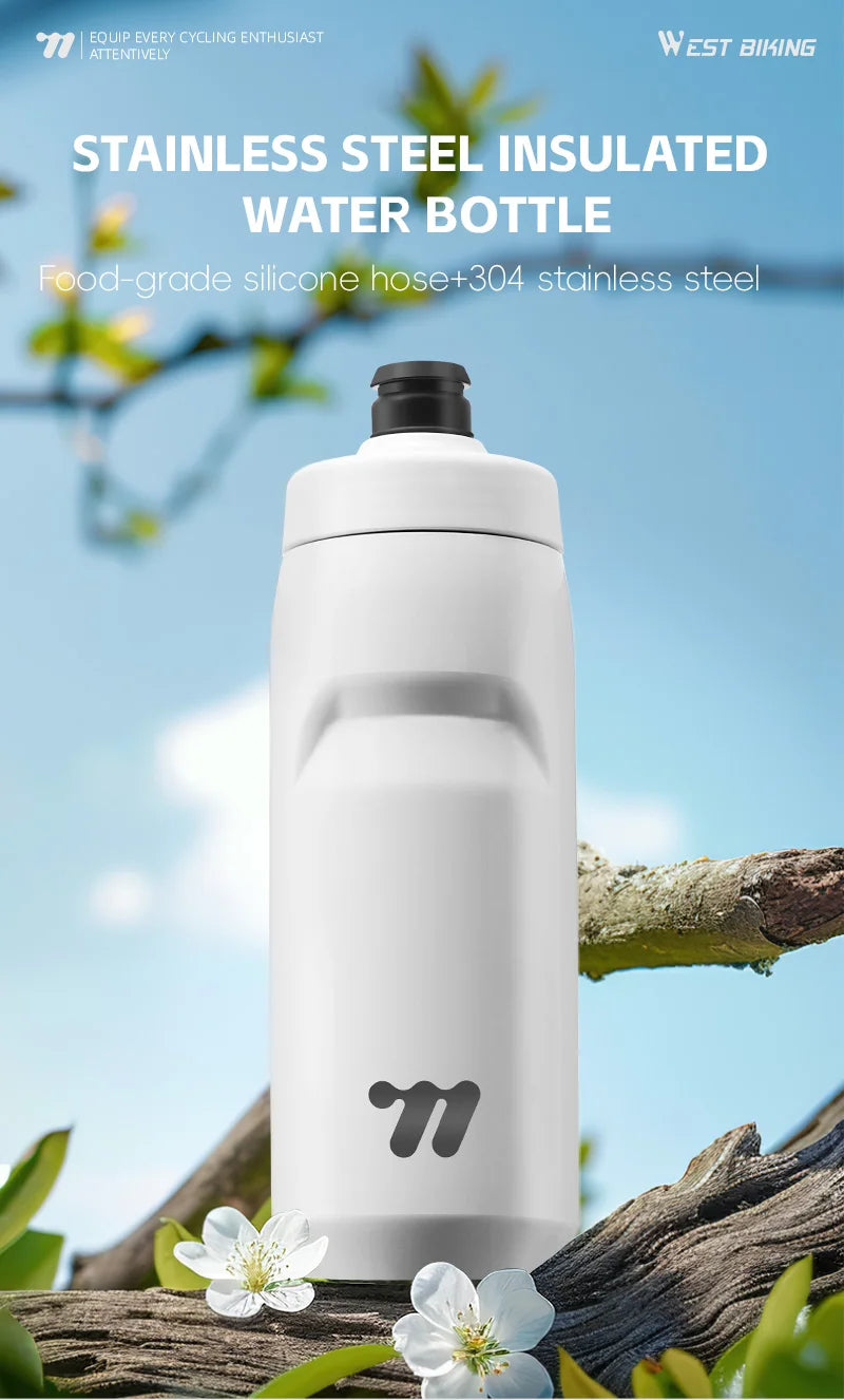 WEST BIKING Stainless Steel Insulated Sports Water Bottle 550ml Cycling Thermos Bottle Keep Cold&Hot Gym Portable Thermal Kettle
