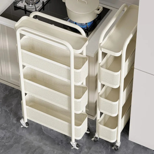 Kitchen Multi-Functional Storage Trolley Vegetables Baskets Bathroom Moisture-Proof Mobile Cart Snack Rack Living Room Shelves