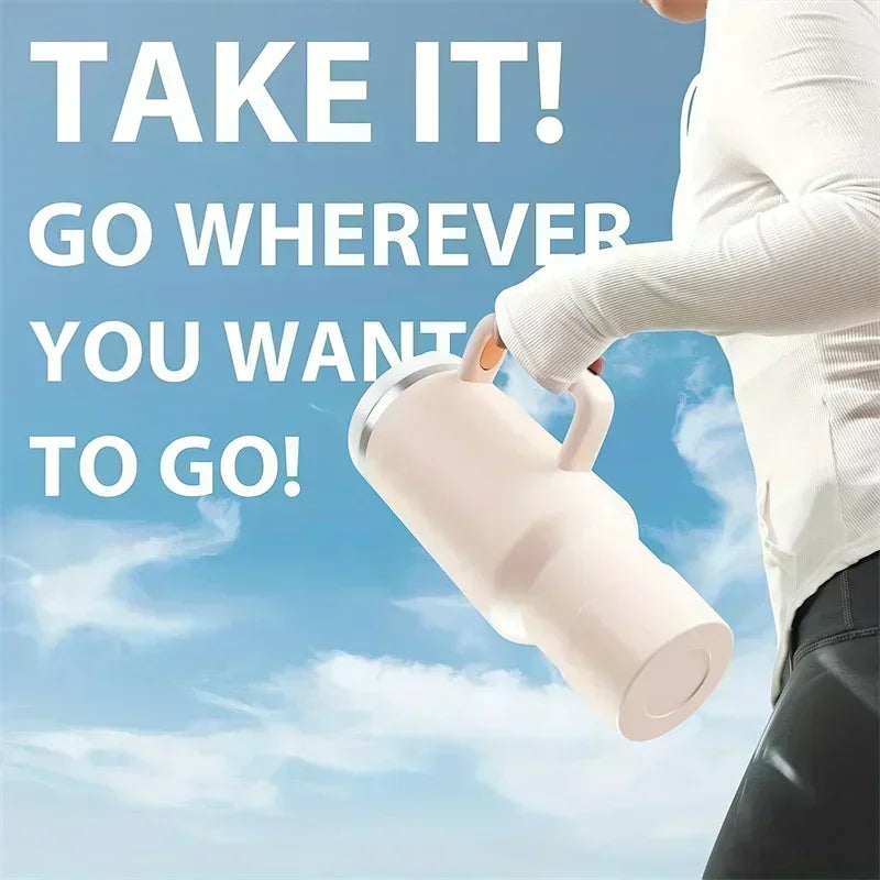 Water Bottle Insulated Tumbler with Handle Straw Double Wall Thermal Iced Travel Cup Car Thermos Mug Perfect Gift
