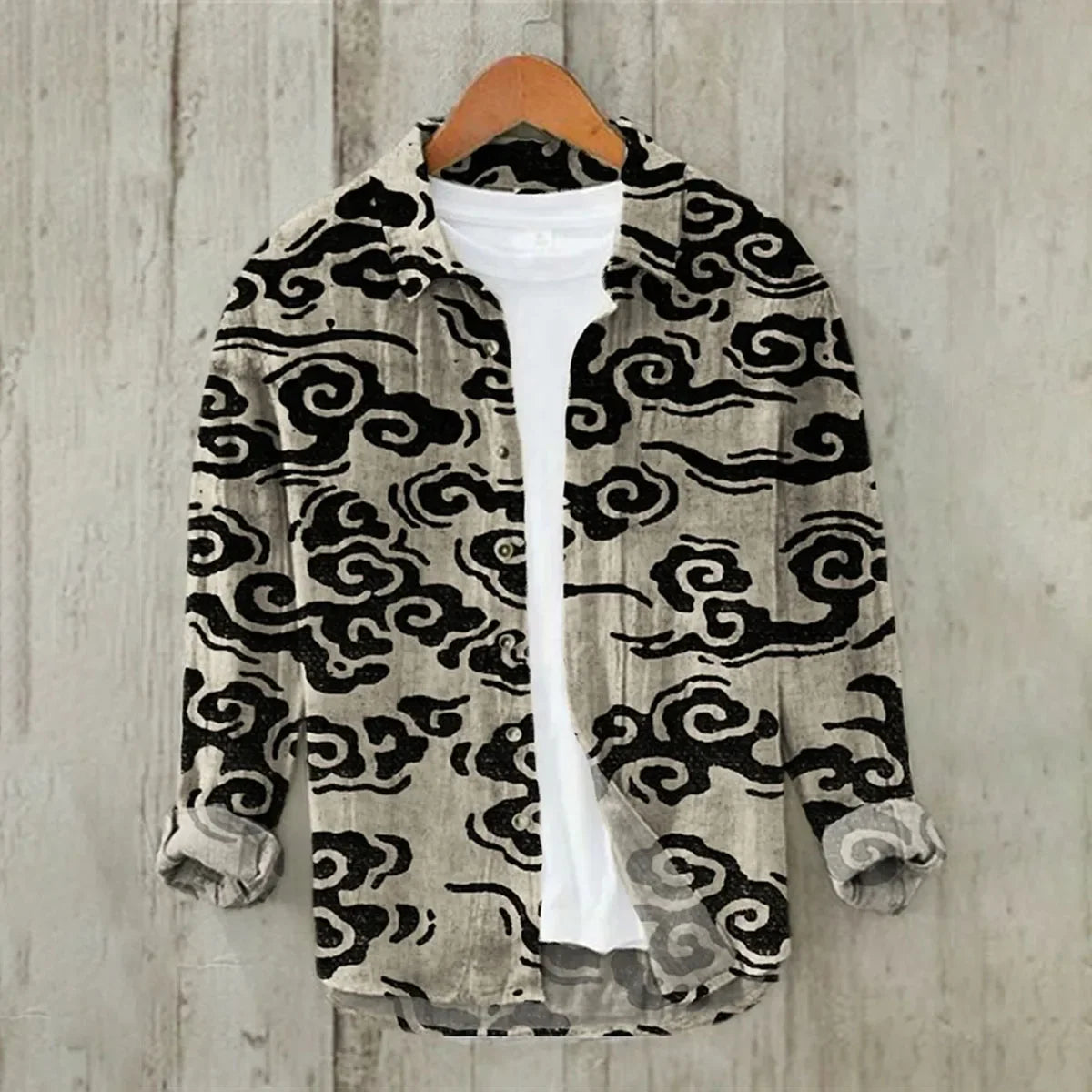2024 Men's 3D Printed Pattern Lapel Top Casual Loose Retro Long Sleeved Shirt New Fashion Design Harajuku men's Shirt S-5XL