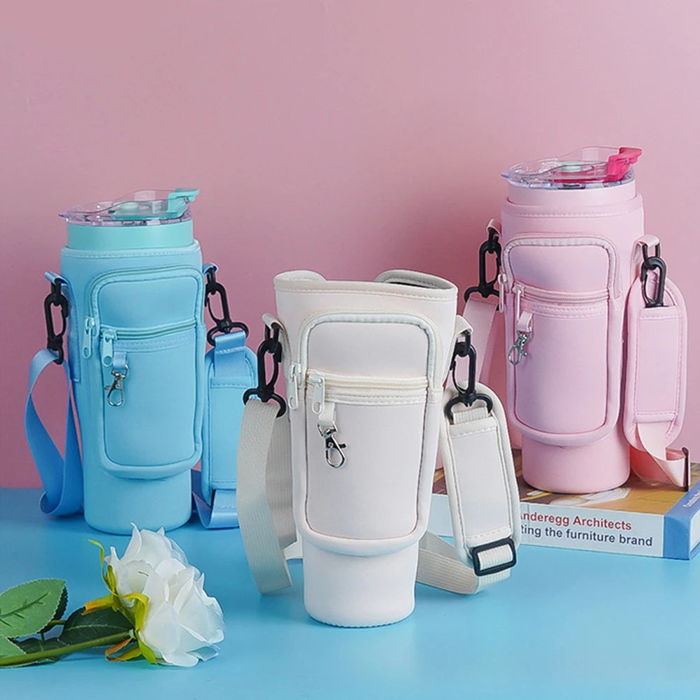 40oz Neoprene Water Bottle Carrier Bag For Stanley Quencher Cup Sleeve Non-slip Insulated Mug Cover Adjustable Shoulder Strap