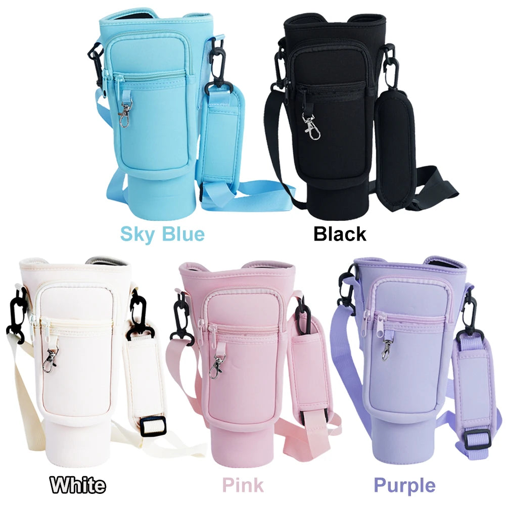 40oz Neoprene Water Bottle Carrier Bag For Stanley Quencher Cup Sleeve Non-slip Insulated Mug Cover Adjustable Shoulder Strap