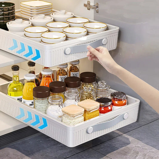 Kitchen Drawer Storage Rack with Slide Rails Pull-out Cabinet Organizer Tray Spice Seasoning Bottle Simple Moisture-Proof Rack