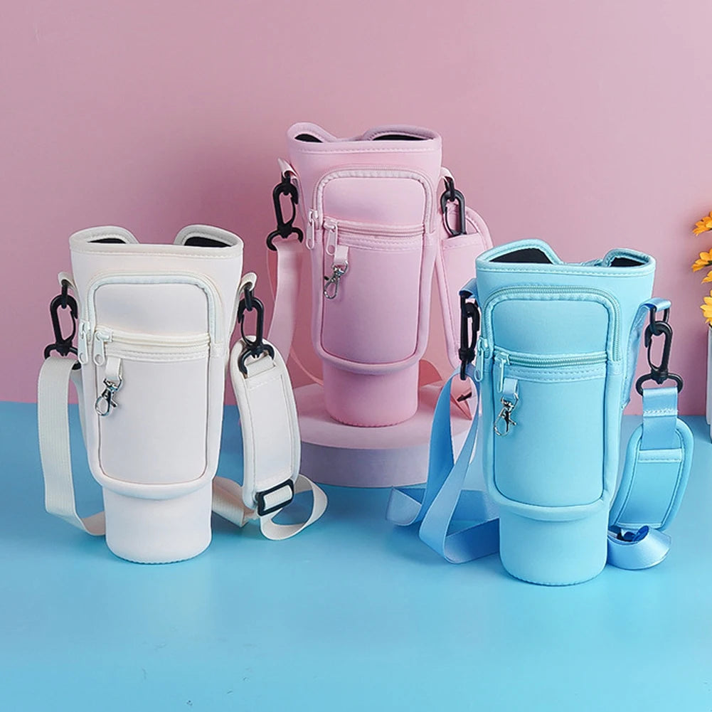 40oz Neoprene Water Bottle Carrier Bag For Stanley Quencher Cup Sleeve Non-slip Insulated Mug Cover Adjustable Shoulder Strap