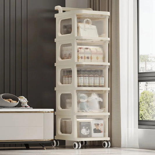 Kitchen Storage Cabinet Rack Transparent Multi-layer Small Cart Drawer Style Mobile Living Room Snack Sundries Shelf with Handle