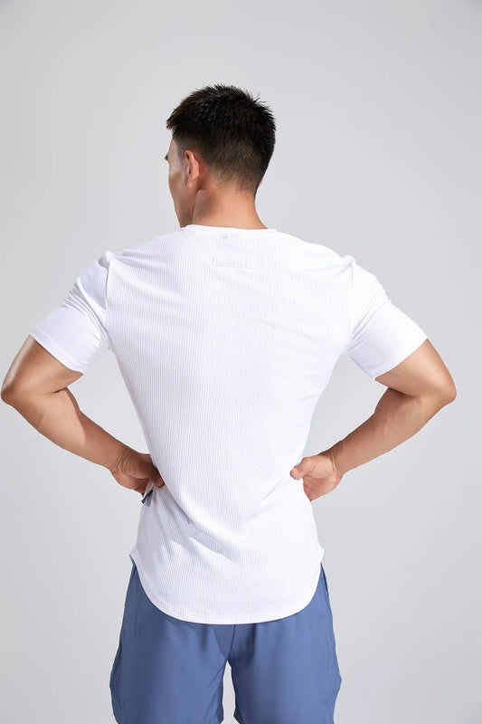 Sport Semi-tight Fitness Short Sleeve Men's Basketball Fall Running Training Solid Color Striped Stretch Sports T-shirt