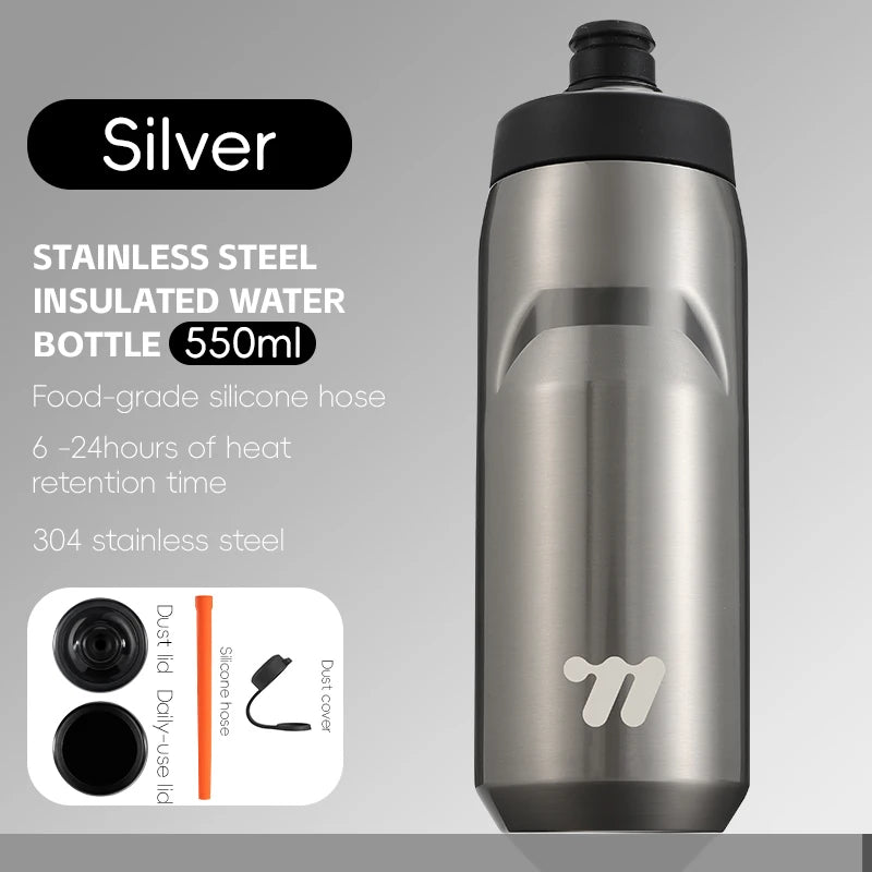 WEST BIKING Stainless Steel Insulated Sports Water Bottle 550ml Cycling Thermos Bottle Keep Cold&Hot Gym Portable Thermal Kettle