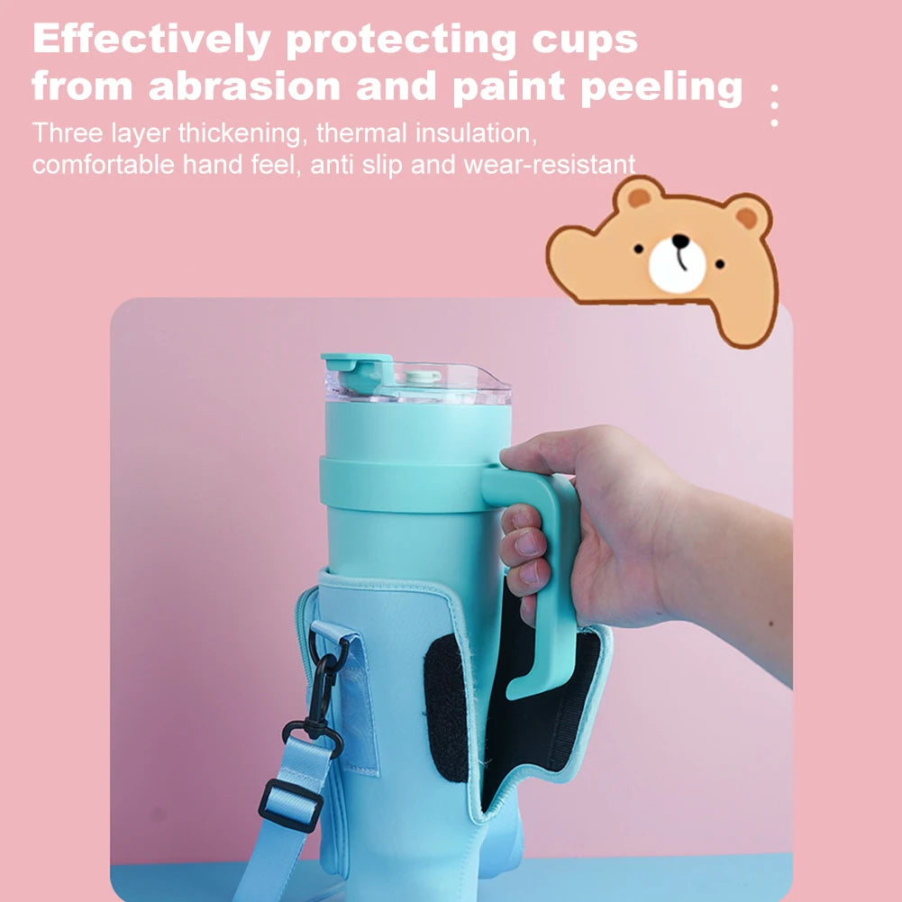 40oz Neoprene Water Bottle Carrier Bag For Stanley Quencher Cup Sleeve Non-slip Insulated Mug Cover Adjustable Shoulder Strap