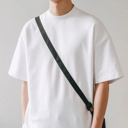 Small Neck T-shirts Men 350gsm Cotton Solid Color Male Short-sleeved T-shirt Spring Summer Loose Bottoming Shirt Casual T Shirts