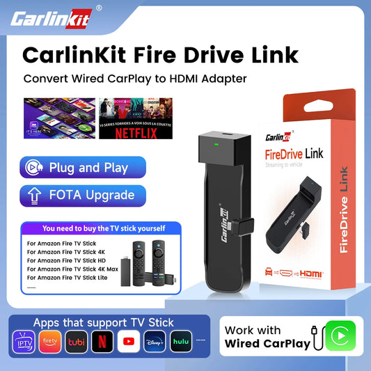 Carlinkit Supports Fire TV Stick Converter TV Streaming Box HDMI Wireless CarPlay TV Adapter  for Fire TV Stick HD 4K Max Lite