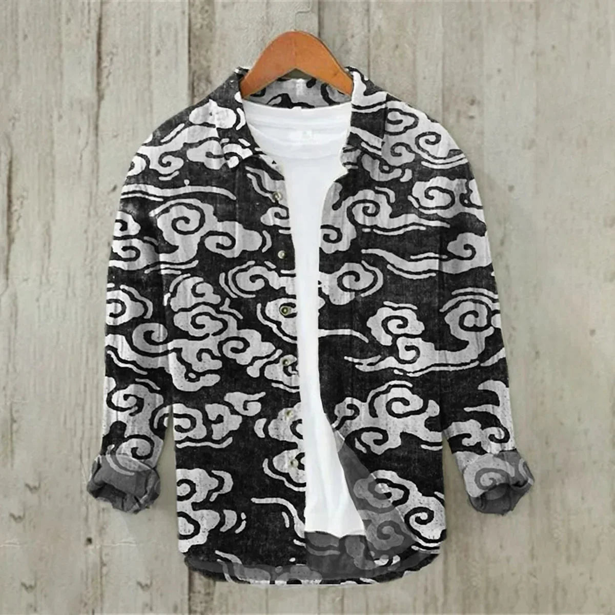 2024 Men's 3D Printed Pattern Lapel Top Casual Loose Retro Long Sleeved Shirt New Fashion Design Harajuku men's Shirt S-5XL
