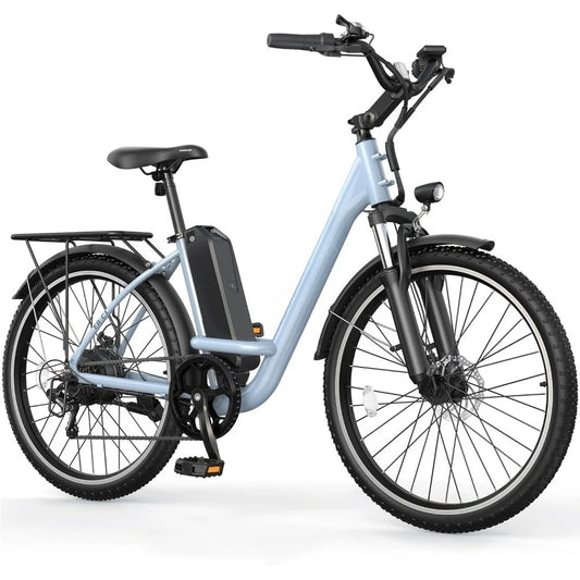 Electric Bike, 21.7MPH 50 Miles Commuter  with Removable Li-ion Battery, Adjustable Stem, Rear Rack, Fenders, 7-Speed