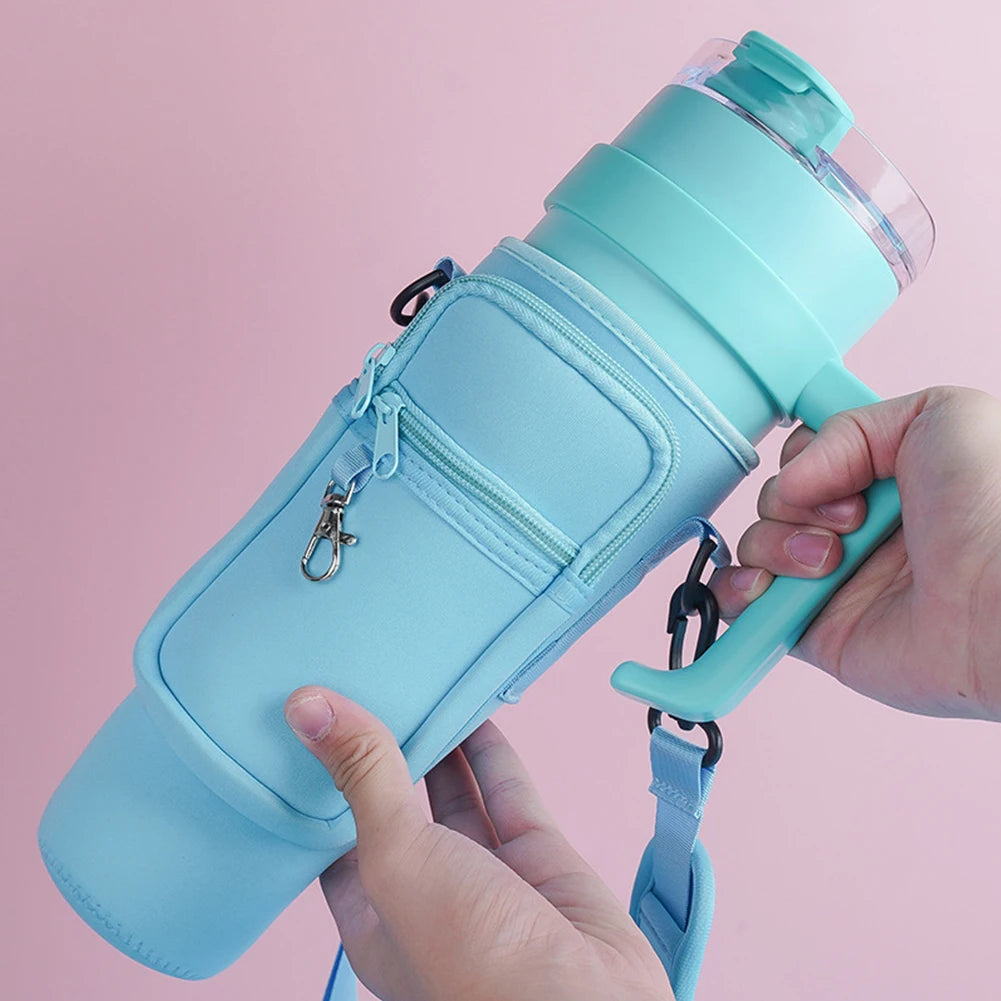 40oz Neoprene Water Bottle Carrier Bag For Stanley Quencher Cup Sleeve Non-slip Insulated Mug Cover Adjustable Shoulder Strap