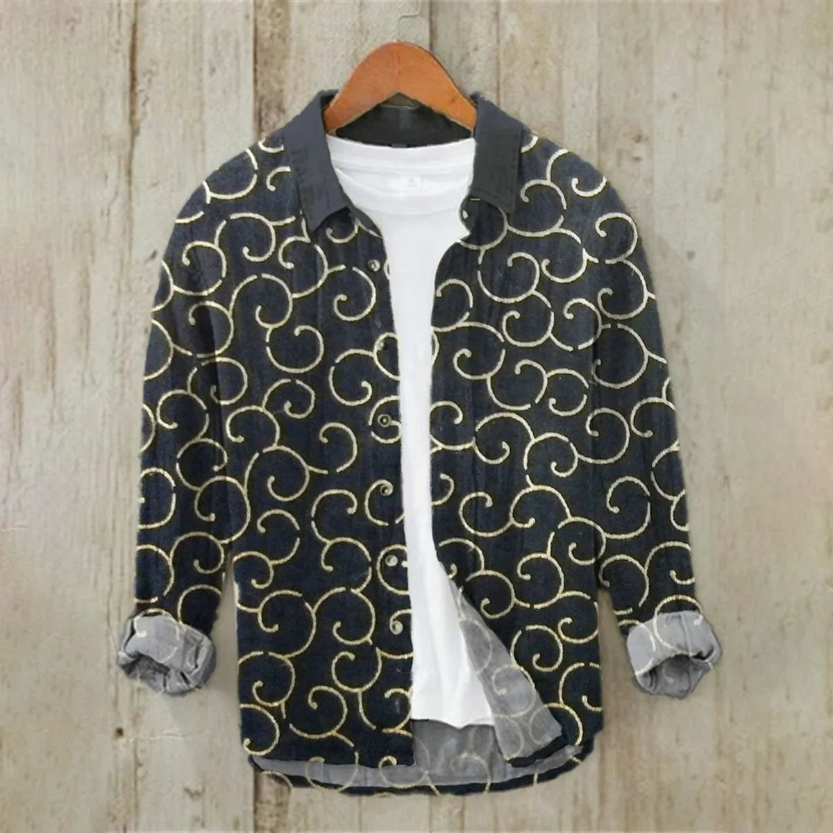 2024 Men's 3D Printed Pattern Lapel Top Casual Loose Retro Long Sleeved Shirt New Fashion Design Harajuku men's Shirt S-5XL
