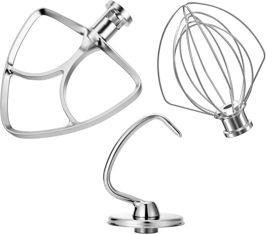 Stainless Steel Stand Mixer Attachments 3-Piece ( Flat Beater, Dough Hook,Whip Attachment) for KitchenAidand 4.5-5 Quart Bowl