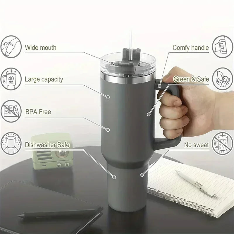 Water Bottle Insulated Tumbler with Handle Straw Double Wall Thermal Iced Travel Cup Car Thermos Mug Perfect Gift