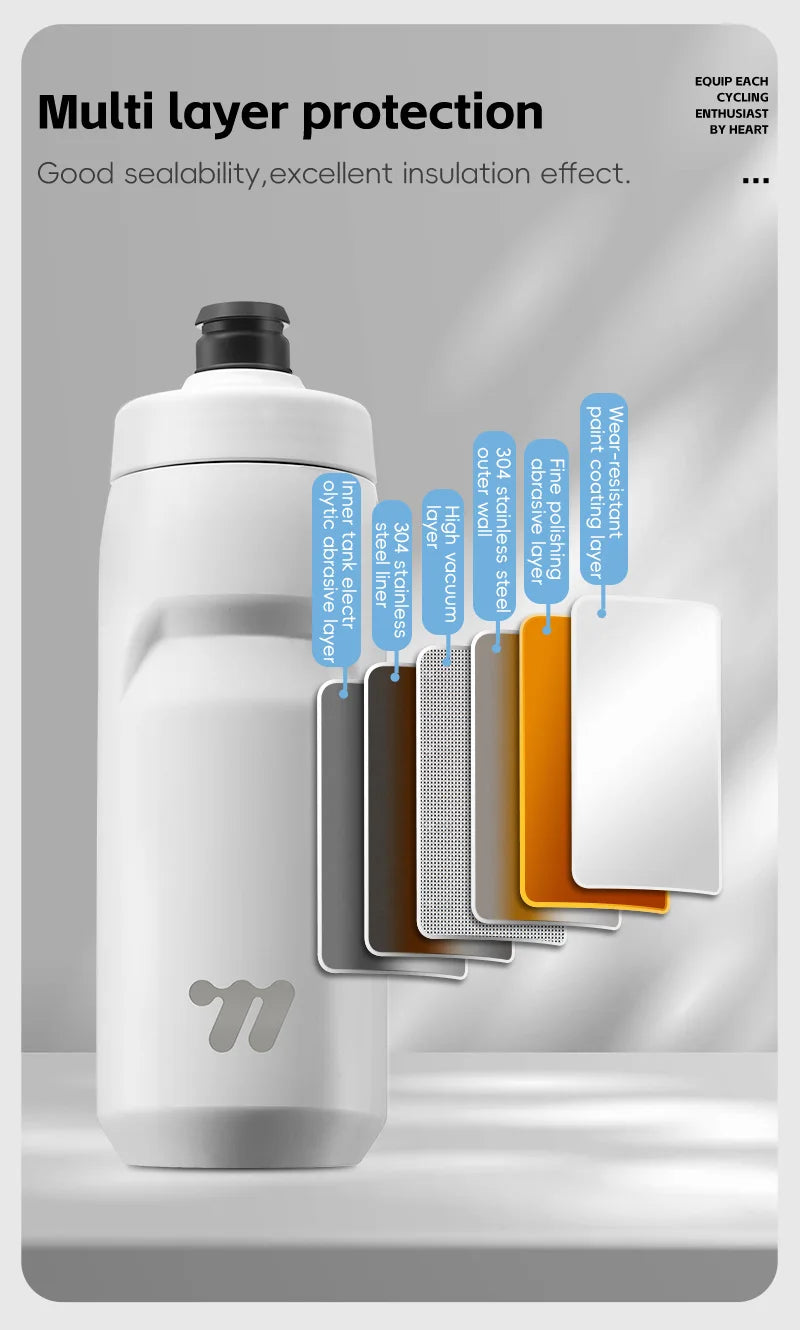 WEST BIKING Stainless Steel Insulated Sports Water Bottle 550ml Cycling Thermos Bottle Keep Cold&Hot Gym Portable Thermal Kettle