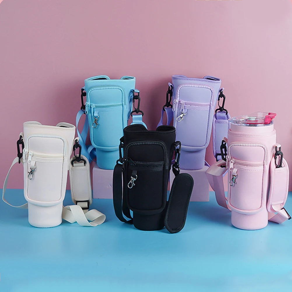 40oz Neoprene Water Bottle Carrier Bag For Stanley Quencher Cup Sleeve Non-slip Insulated Mug Cover Adjustable Shoulder Strap