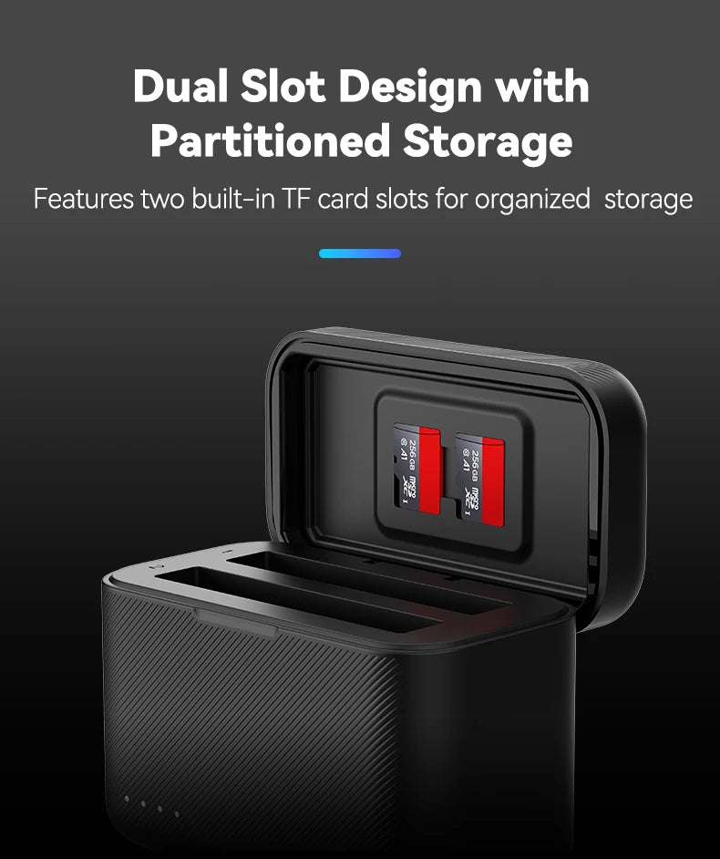 TELESIN Portable Battery Charger For Insta360 X3 X4 Battery 2 Slots TF Card Battery Storage Charger Box For Insta 360 X3 X4