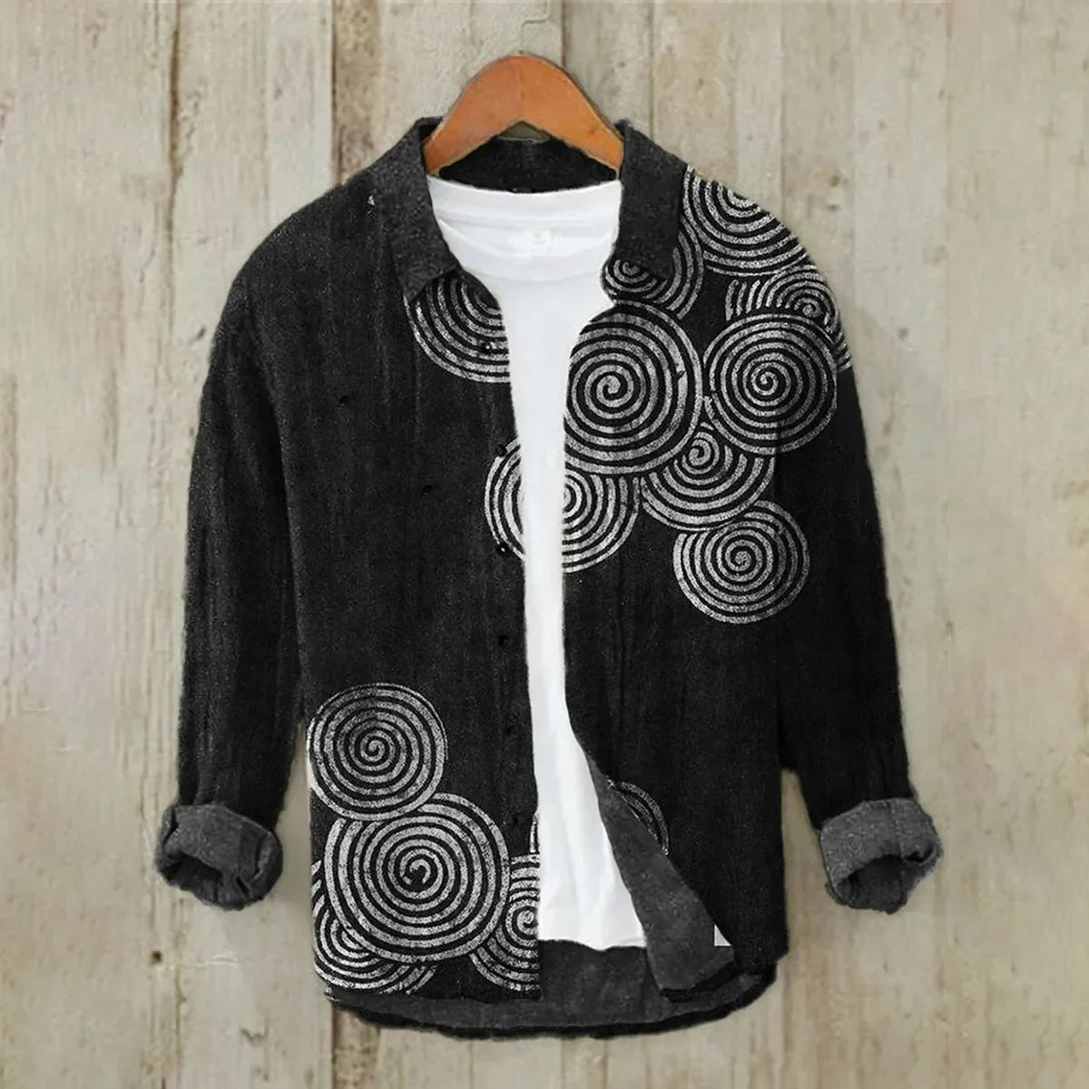 2024 Men's 3D Printed Pattern Lapel Top Casual Loose Retro Long Sleeved Shirt New Fashion Design Harajuku men's Shirt S-5XL