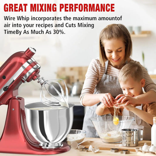 Stainless Steel Stand Mixer Attachments 3-Piece ( Flat Beater, Dough Hook,Whip Attachment) for KitchenAidand 4.5-5 Quart Bowl