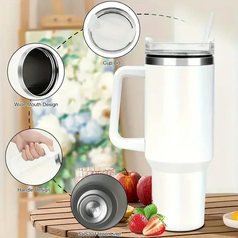 Water Bottle Insulated Tumbler with Handle Straw Double Wall Thermal Iced Travel Cup Car Thermos Mug Perfect Gift