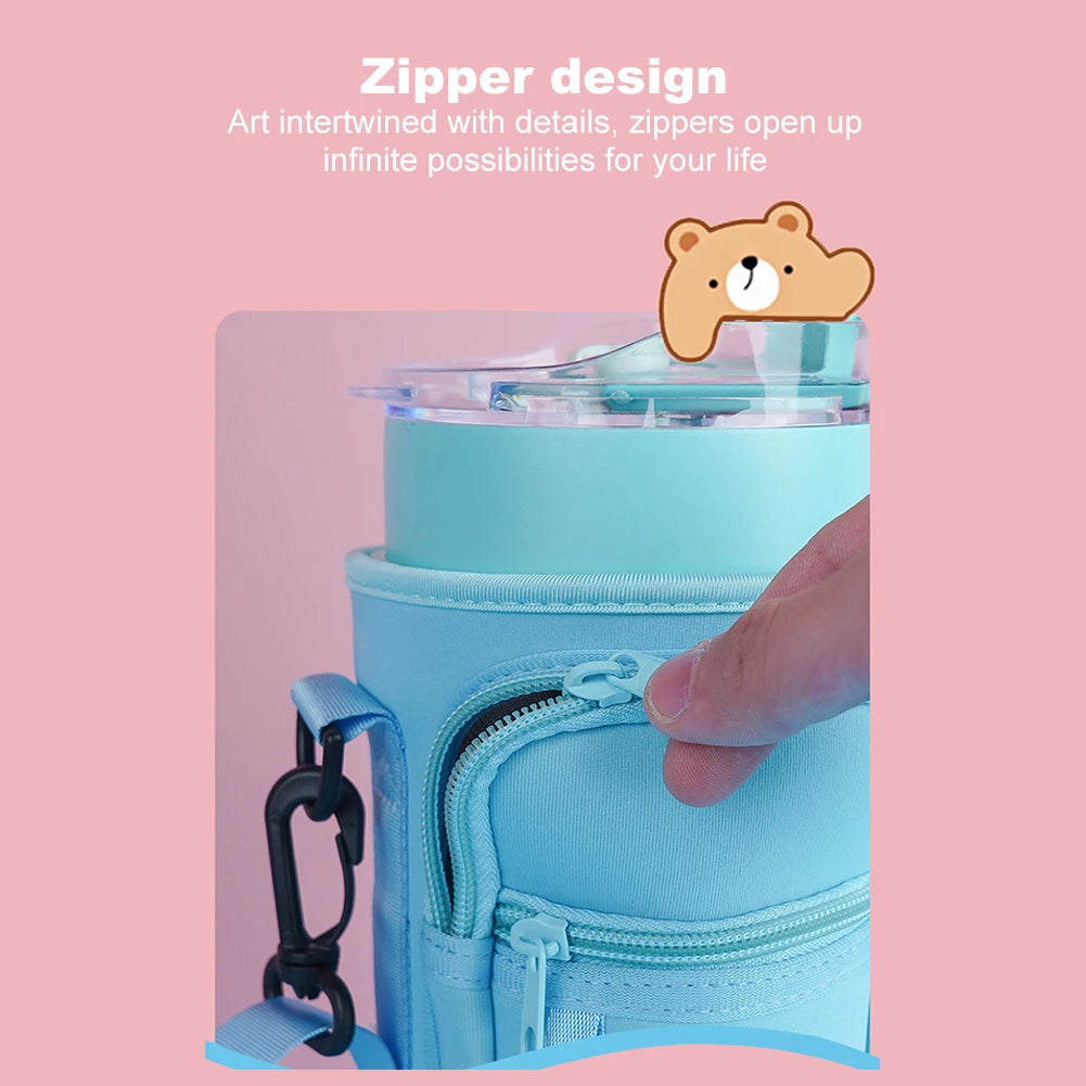 40oz Neoprene Water Bottle Carrier Bag For Stanley Quencher Cup Sleeve Non-slip Insulated Mug Cover Adjustable Shoulder Strap