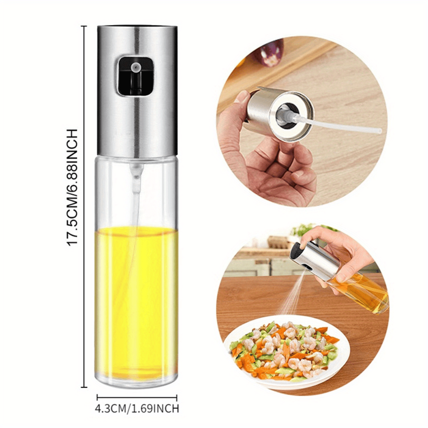 100ml Silver Grey Glass Olive Oil Sprayer Bottle - Effortless Cooking Oil Dispenser & Vinegar Bottle for Air Fryer, Kitchen, Cooking, Frying, Salad, Baking, BBQ - Durable, Easy-to-Use, and Space-Saving