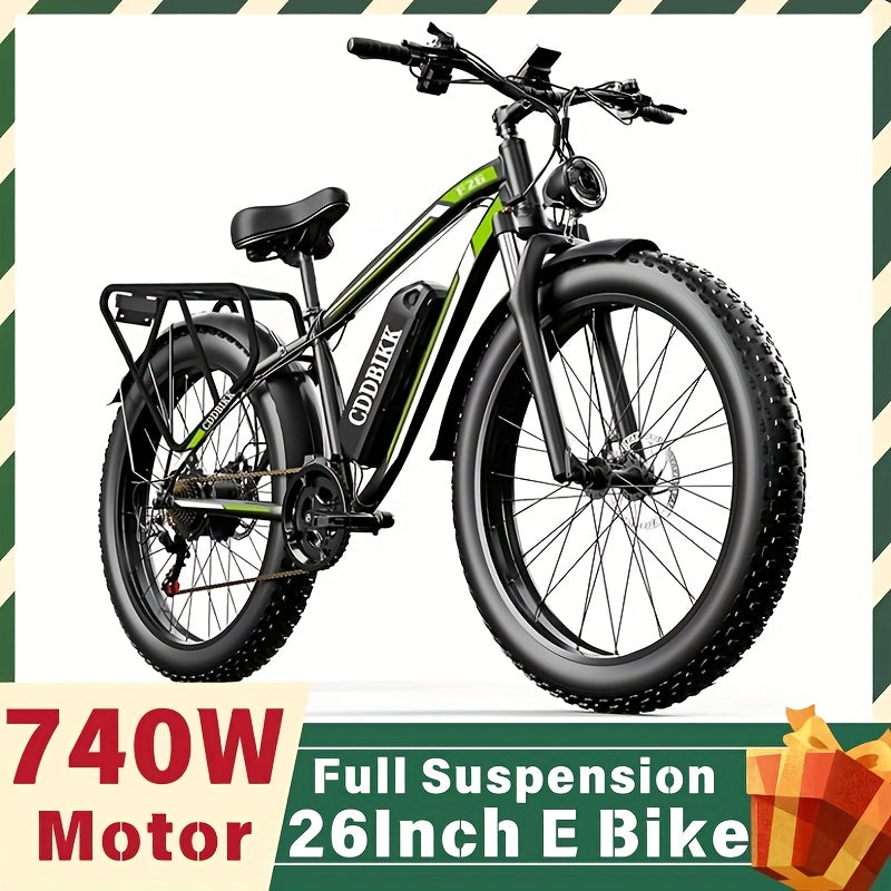 V9-G60 Electric Bike, 48V 20Ah Removable Battery 20" Fat Tire Electric Bike, 740W Motor 19MPH Top Speed Electric Motorcycle, 7 Speed Dual Disc/Hydraulic Brake E Bikes