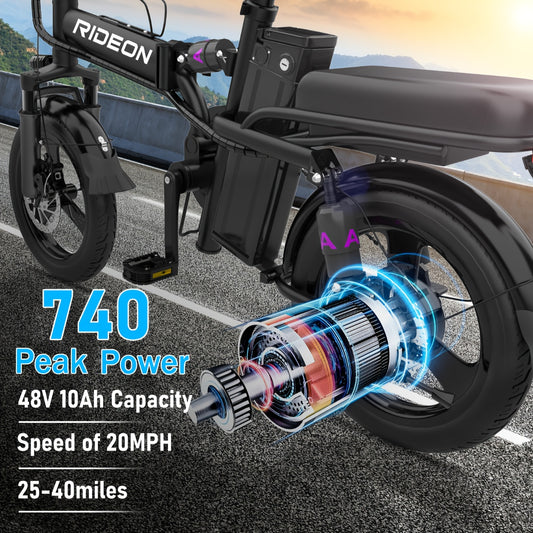EBike, Foldable Ebikes For Adults, 400W Motor, 20MPH, 14" Tire, 48V Removable Battery For Electric Bike, Multi-Shock Absorption, LCD Display, Removable Battery, Adjustable Saddle, EBikes With Full Shock Absorption System, Chr