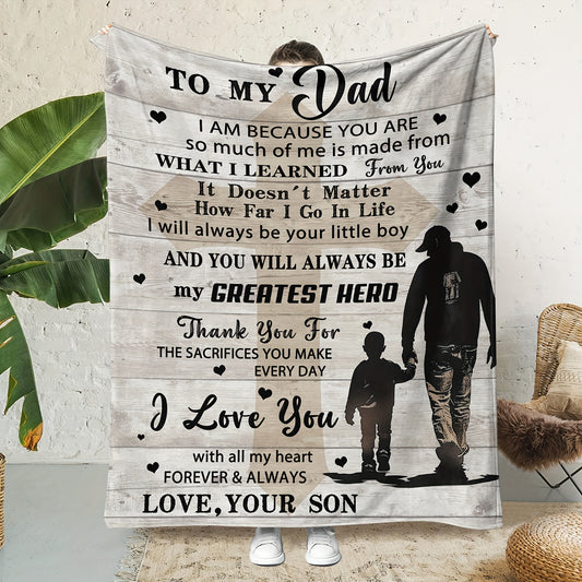 Soft Warm Flannel Throw Blanket with Heartfelt Dad Poem Digital Print Multipurpose Sofa/Camping/Travel Contemporary Polyester Gift for Father