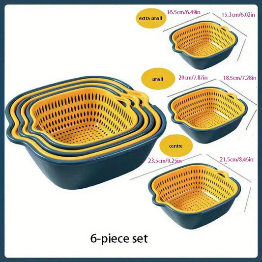 6pcs, Colander, Double Layer Drain Basket, Plastic Strainer Basket, Reusable Washing Basket, Household Colander For Kitchen, Fruits And Vegetable Washing Basket, Kitchen Stuff, Kitchen Gadgets, Kitchen Accessories