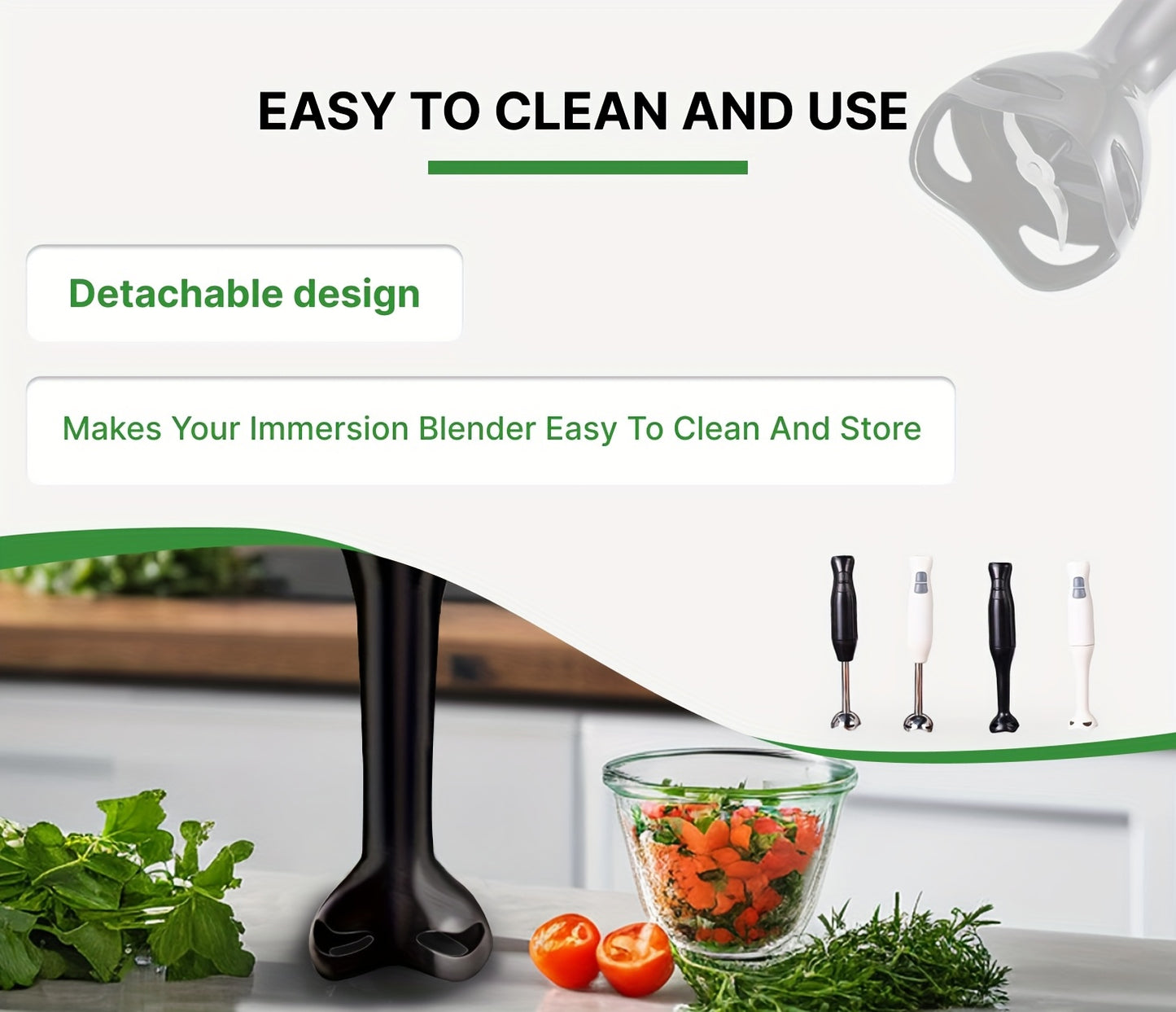 Electric Immersion Hand Blender(Black), Mixer, Chopper, Powerful 180 Watt Ice Crushing 2-Speed Control One Hand Mixer, Removable Blending Stick For Easy Cleaning For Purees, Smoothies, Shakes, Ivory, Soups, Sauces, Baby Food,