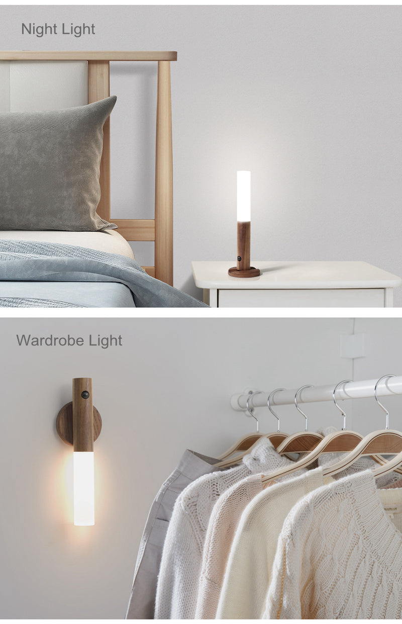 1pc Magnetic Wood Creative Intelligent Auto PIR Motion Sensor LED Rechargeable Night Light for Kitchen Cabinet