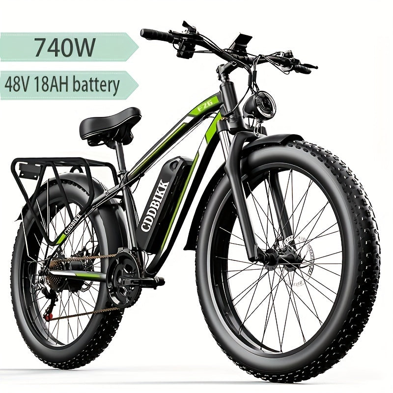 F26 Electric Bike for Adults 740W Electric Bicycle 48V 18AH (864WH) Removable Battery Electric Bike 26" Fat Tire Mountain 19mph 7 Speed Gears Dual Shock Absorber Electric Bike