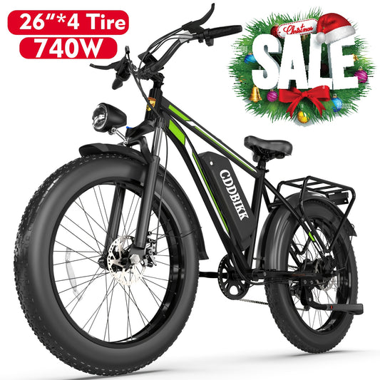 F26 Electric Bike for Adults 740W Electric Bicycle 48V 18AH (864WH) Removable Battery Electric Bike 26" Fat Tire Mountain 19mph 7 Speed Gears Dual Shock Absorber Electric Bike