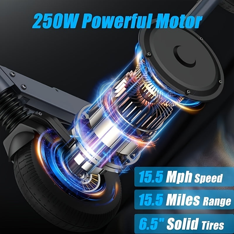 250W CAROMA Foldable Electric Scooter for Adults - 15.5 MPH Top Speed, 15.5 Mi Range, 220 Lbs Max Load, Safe Electronic Brake System, Portable & Durable Aluminum Alloy, Black with Colorful Accents - Ideal for Commuting
