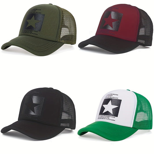 Pentagram Print Mesh Baseball Cap Unisex Color Block Trucker Hats Hip Hop Adjustable Breathable Dad Hats For Women & Men