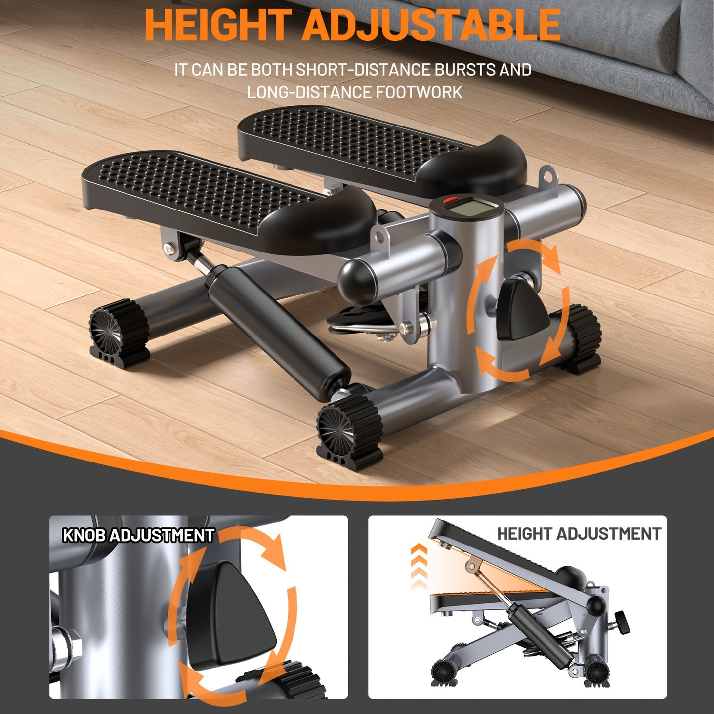 Mini Stair Stepper Exercise Machine with Resistance Bands, Tungsten Steel Hydraulic Twist Stepper, Mechanical Control, 300 lbs Capacity, Full Body Cardio Workout Fitness Equipment for Home Use