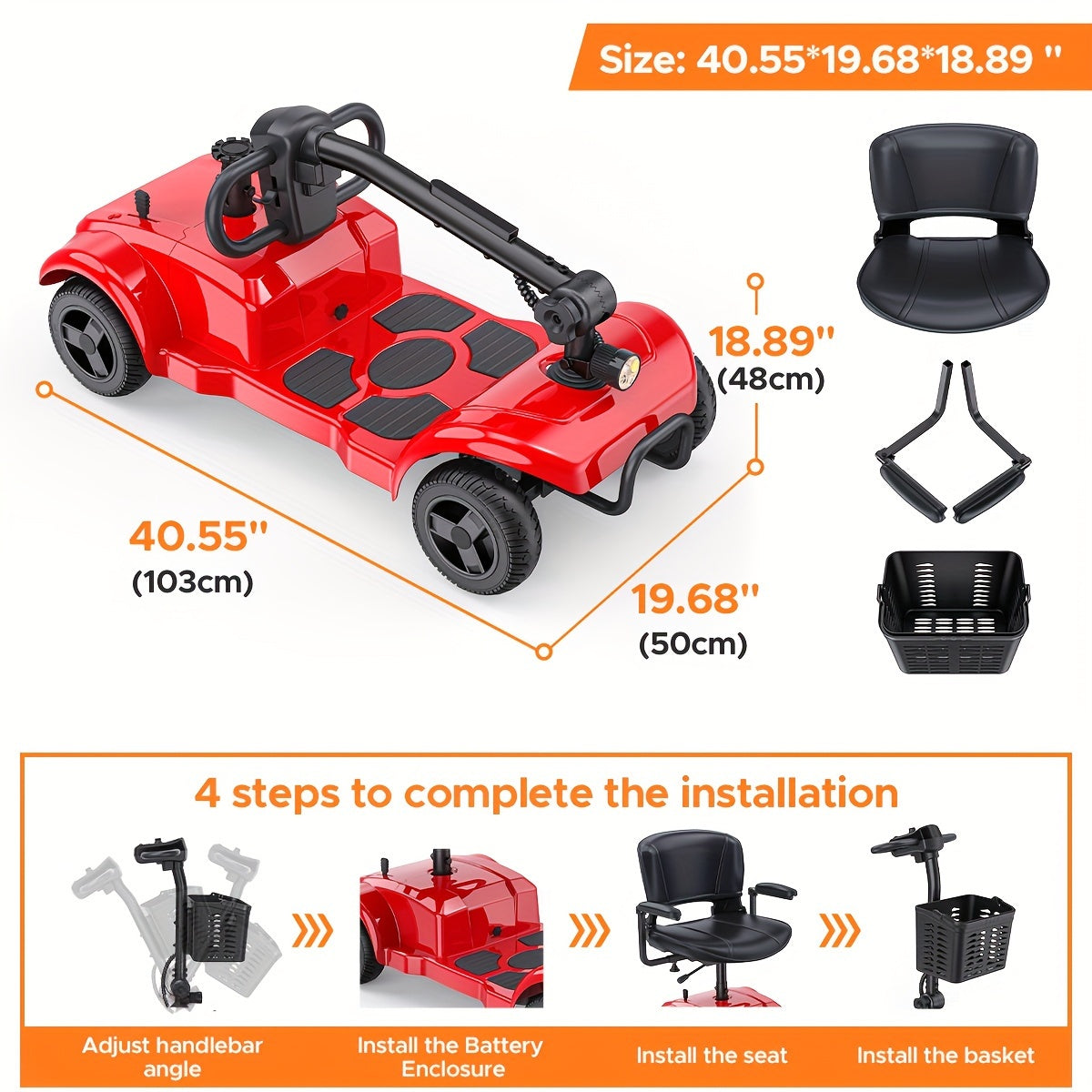 ENGWE Folding 4-Wheel Electric Mobility Scooter, 250W 24V Motor, Electric Scooter With 15 Miles Long Range For Adults, Detachable Basket & Front Light, 265lbs Max Load, Great Birthday & New Year Gift, Various Road Conditions,
