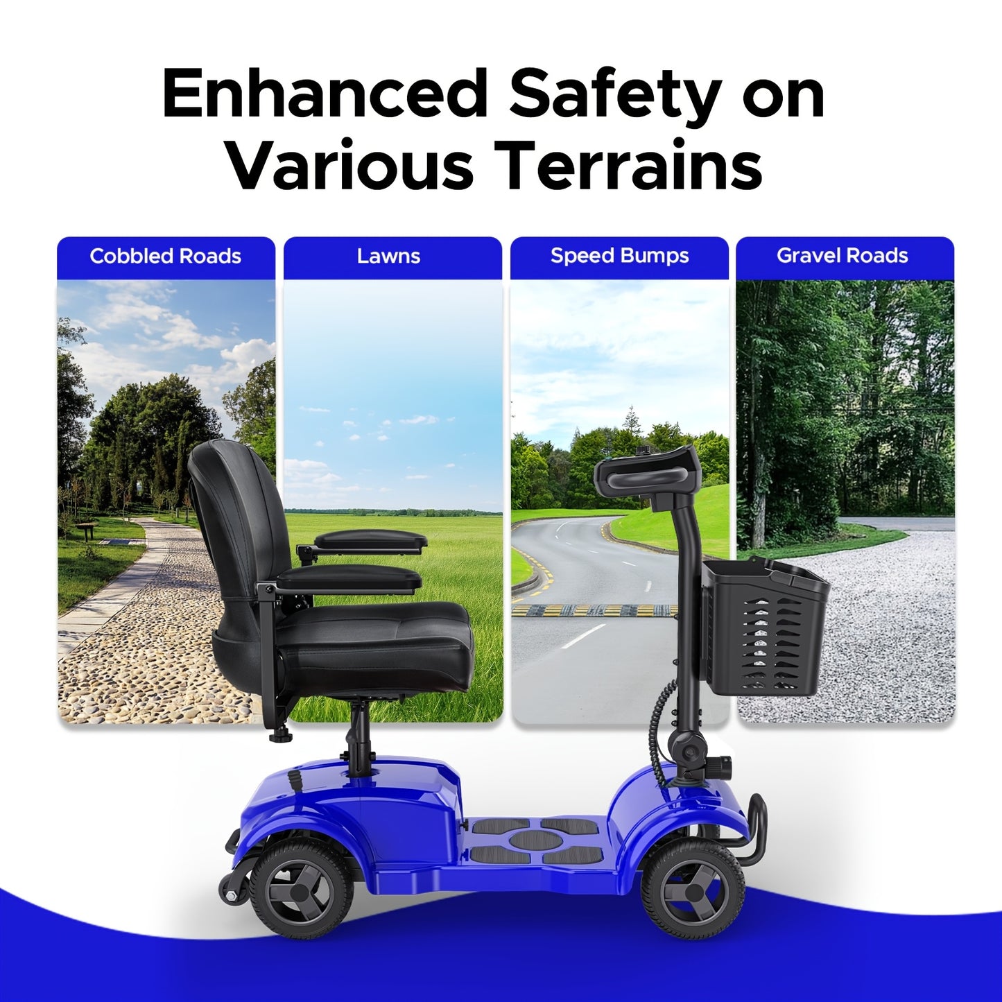 ENGWE Folding 4-Wheel Electric Mobility Scooter, 250W 24V Motor, Electric Scooter With 15 Miles Long Range For Adults, Detachable Basket & Front Light, 265lbs Max Load, Great Birthday & New Year Gift, Various Road Conditions,