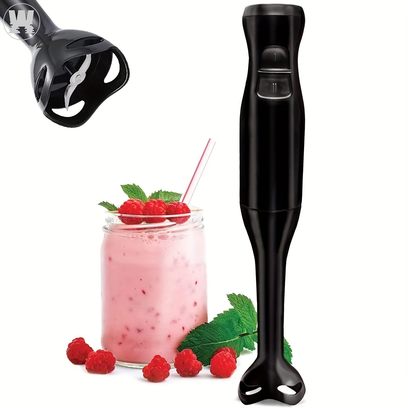 Electric Immersion Hand Blender(Black), Mixer, Chopper, Powerful 180 Watt Ice Crushing 2-Speed Control One Hand Mixer, Removable Blending Stick For Easy Cleaning For Purees, Smoothies, Shakes, Ivory, Soups, Sauces, Baby Food,