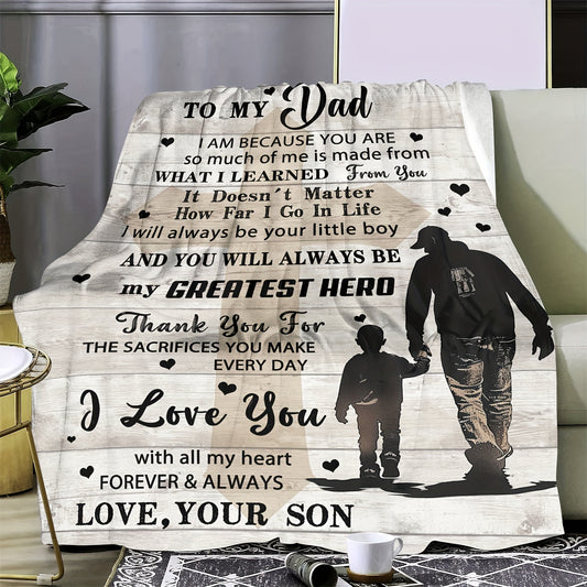 Soft Warm Flannel Throw Blanket with Heartfelt Dad Poem Digital Print Multipurpose Sofa/Camping/Travel Contemporary Polyester Gift for Father