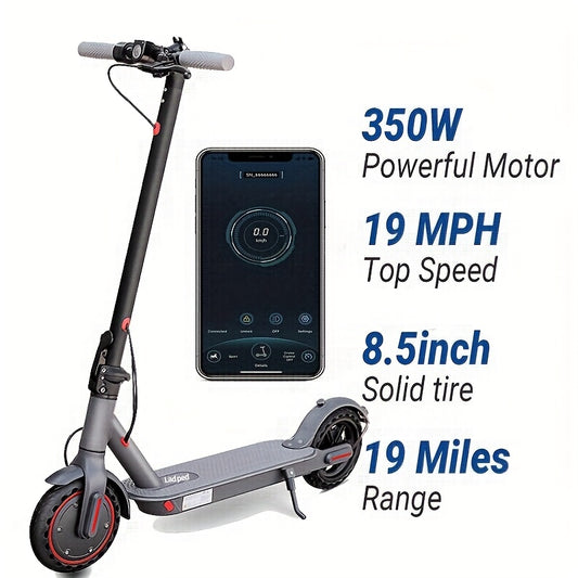 LADPED LP80 350W Foldable Electric Scooter for Adults & Teens, 8.5" Anti-skid Solid Tires, 19 Mile Range&3 Speed Modes, LCD Display, Puncture-Resistant, with Taillight - Perfect for Commuting, Campus, And Travel, Work, Park,