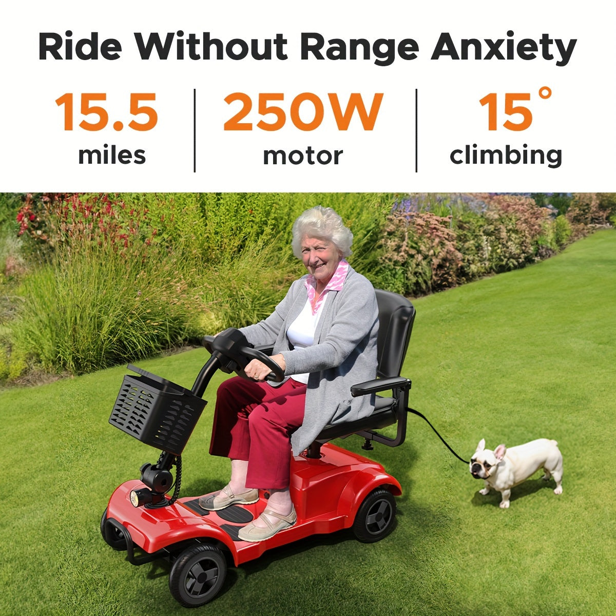ENGWE Folding 4-Wheel Electric Mobility Scooter, 250W 24V Motor, Electric Scooter With 15 Miles Long Range For Adults, Detachable Basket & Front Light, 265lbs Max Load, Great Birthday & New Year Gift, Various Road Conditions,