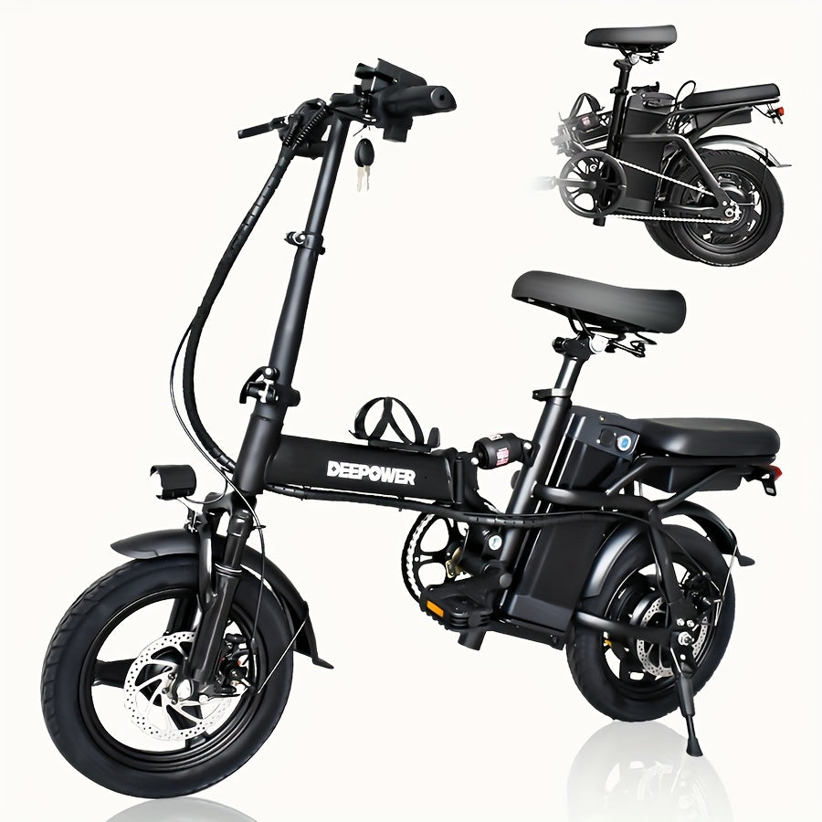 Electric Bike For Adults, 600W Peak 400W Motor, 20 Mph Folding E Bike, 14" Adults Electric Bicycle, 3 Levels Assist, Multi-Shock Mini E Bike With Brake Light, Basket, Water Bottle Rack