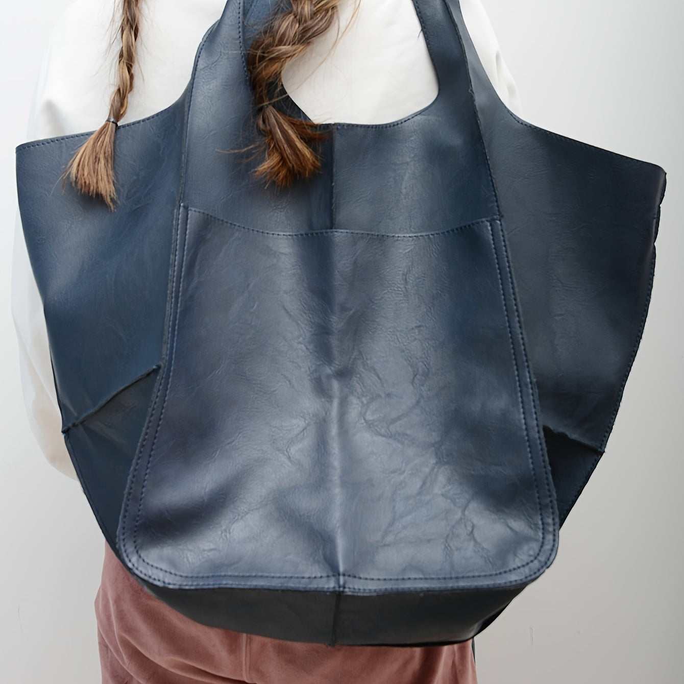 Rretro Big Tote Bag, Solid Color Large-capacity Zipper Shoulder Tote Bags, Multifunction Handbags